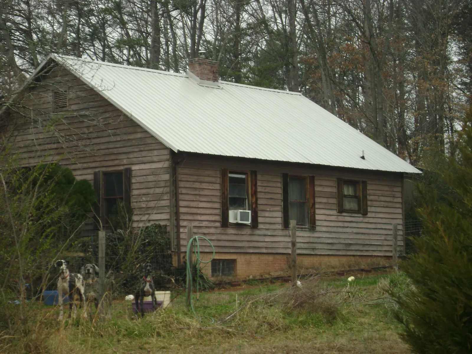White metal roof on an old wood sided farmhouse, from a Metal Roof Installation job in Ranger
